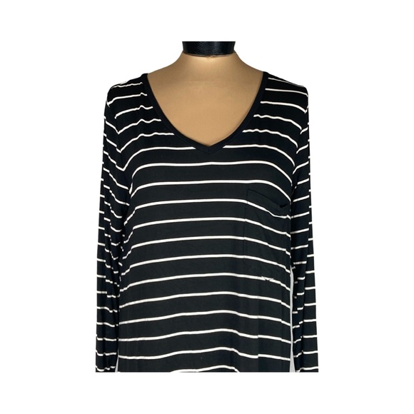 Grace & Lace Long Sleeve Perfect Pocket Tee In Black With White Stripes Size L - Picture 2 of 14
